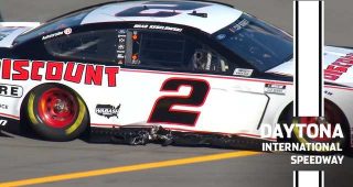 Keselowski hits fence post in garage avoiding another car