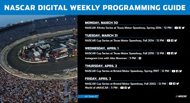 Visit Guía de eventos digitales de la NASCAR para la semana del 30 de marzo page