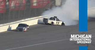 Sauter spins while battling for lead with Enfinger at Michigan