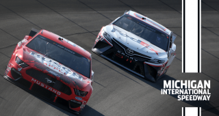 Harvick battles Hamlin to get the sweep at Michigan
