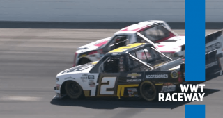 Sheldon Creed doors Todd Gilliland racing for the lead