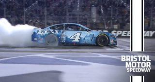 Harvick heats the tires after Bristol win