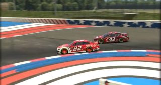 Logano and Bubba battle at the Roval in iRacing
