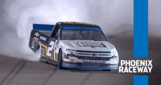 Title-winning tire smoke: Creed celebrates his first Gander Trucks Title