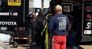 Nos. 4 and 88 crews tussle in garage at Bristol