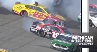 Chaos unfolds after late-race restart at Michigan