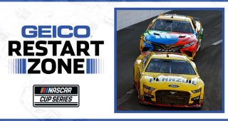 Logano makes the outside work on key late-race restart | GEICO Restart Zone
