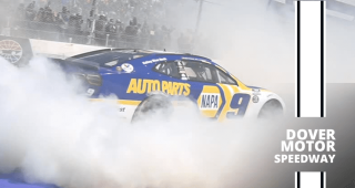 Chase Elliott celebrates with a monster-sized burnout at Dover