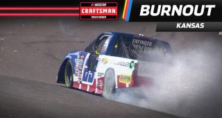 Enfinger does a quick burnout on the way to Victory Lane