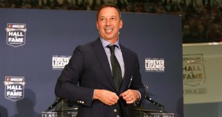 Hall of Fame inductee Chad Knaus celebrates accolade with his driver, Jimmie Johnson