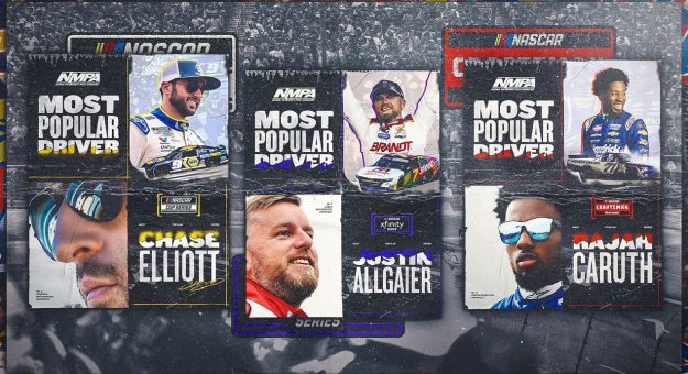 Visit Chase Elliott, Austin Allgaier y Rajah Caruth ganaron premios NMPA 2024 al Piloto Más Polular page