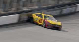 Logano hits the wall during Bristol qualifying run