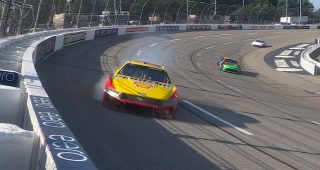 Joey Logano makes hard contact with wall after right-front tire issue
