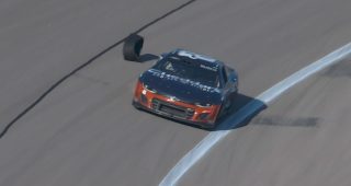 Kyle Busch tags outside wall, right-side tire debris brings out caution