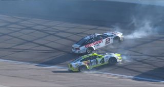 Cindric, Logano collected in late Kansas restart wreck