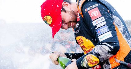 Chase Briscoe celebrates in Victory Lane at Talladega Superspeedway