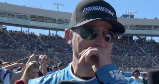 Denny Hamlin gets emotional during pre-race interview
