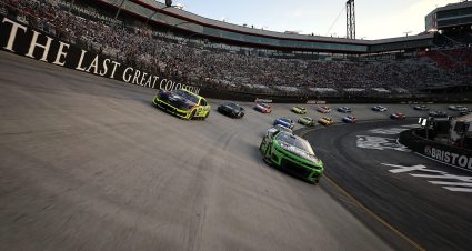The field runs a pace lap before the NASCAR Cup Series race at Bristol Motor Speedway on September 13, 2025.
