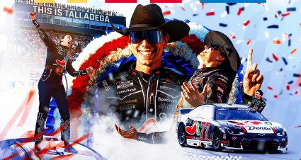 Carson Hocevar basks in his first Cup Series win after a burnout at Talladega Superspeedway