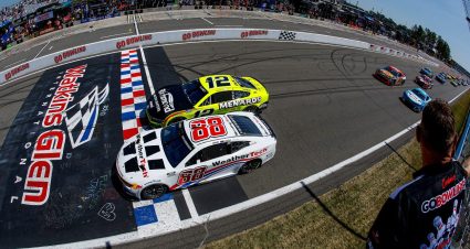 Shane Van Gisbergen leads the field to start the NASCAR Cup Series race on August 10, 2025, at Watkins Glen International in Watkins Glen, New York.