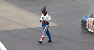 Preece climbs out after fiery crash; see his in-car view
