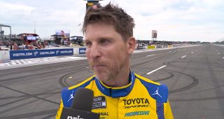 Trifecta! Hamlin celebrates third straight win at Pocono