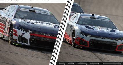 Kyle Larson and Michael McDowell split image.