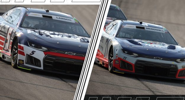 Kyle Larson and Michael McDowell split image.