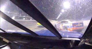 View of Zane Smith’s last-lap wreck at EchoPark