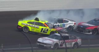 Blaney crashes into the wall during chaotic restart