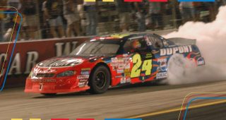 Jeff Gordon bumps past Rusty Wallace for 2002 Bristol victory