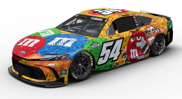 The Kyle Busch Mars/M&Ms tribute scheme that Ty Gibbs will run on the No. 54 Joe Gibbs Racing Toyota at Bristol Motor Speedway.