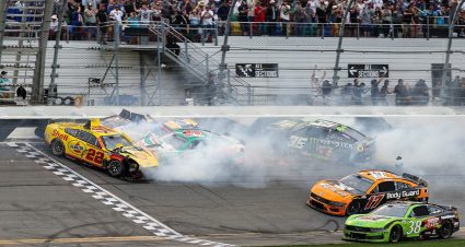 Chart showing the length in laps of green-flag finishes in the last nine Cup Series races at Daytona.