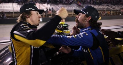 Carson Hocevar and Ryan Blaney fight at Bristol.
