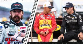 A split image of Team Penske teammates Ryan Blaney, Joey Logano and Austin Cindric during The Chase.