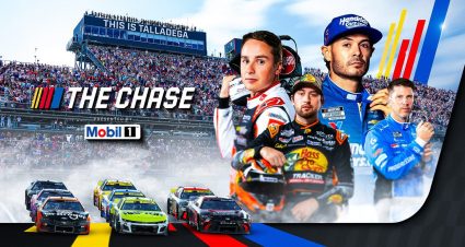 The Cup Series field roars out of Turn 4 onto the main stretch at Talladega Superspeedway