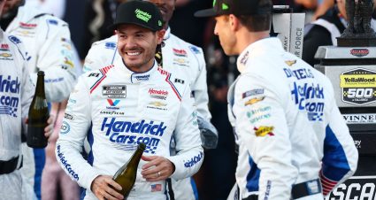 Kyle Larson and the No. 5 Hendrick Motorsports team celebrate in Talladega Victory Lane.